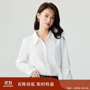 茵曼復(fù)古開(kāi)衫女裝翻領(lǐng)襯衫秋冬季薄長(zhǎng)袖襯衣上衣 云朵白 XL