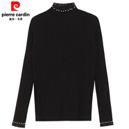 皮爾卡丹小香風(fēng)半高領(lǐng)長(cháng)袖內搭打底衫女秋裝珍珠毛衣2025秋冬蕾絲針織上衣 黑色 均碼 80-140斤可穿