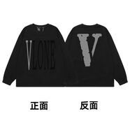 VLONE重磅350G純棉美式潮牌大VLON秋冬男女寬松高街小眾潮流情侶長(cháng)袖T 黑色【反光大V】 M