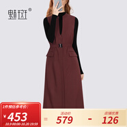 魅斑安哥拉紅V領(lǐng)無袖馬甲連衣裙女2024冬季新款松緊帶收腰背心裙 紅色 M