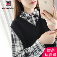 AEMAPE針織衫女2025春秋冬季新款假兩件上衣氣質女裝寬松毛衣時尚 黑色 3XL