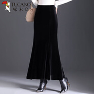 啄木鳥(niǎo)金絲絨氣質(zhì)魚(yú)尾裙女包臀半身長(cháng)裙到腳踝春秋季2025新款高級感裙子 黑色 L 建議105-115斤