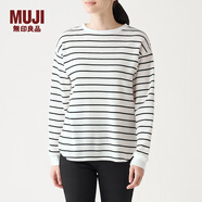 無(wú)印良品 MUJI 女式 迷你華夫格編織 帶羅紋長(zhǎng)袖T恤 BBC05A0S 黑色X橫條 S
