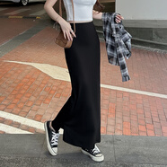 jane Deiune莫代爾半身裙女灰色長(cháng)裙2025新款夏季高腰顯瘦垂感開(kāi)叉直筒一步裙 黑色_莫代爾 S