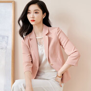 米思陽(yáng)（missshine）新款通勤修身抗皺短款小西裝純色七分袖外套女5Q25BX1030 粉色 S