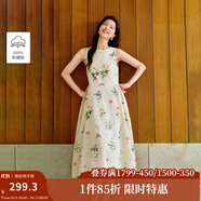 茵曼植物碎花女裝無袖連衣裙浪漫度假風(fēng)寬松2025夏季新品花苞長(zhǎng)裙子 杏色 L