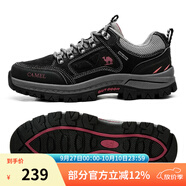 駱駝（CAMEL）戶外登山鞋男鞋秋季牛皮防滑越野徒步鞋女鞋情侶款秋冬爬山減震鞋 A632026925，黑色，男款 42