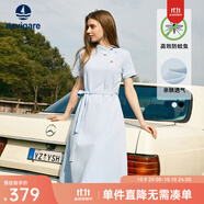 Navigare意大利小帆船短袖連衣裙女士夏季棉質(zhì)斜領(lǐng)裙子時尚顯瘦半袖a字裙 冰水藍 M 碼