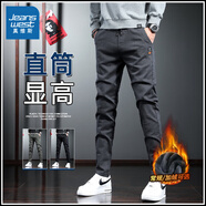 真維斯（Jeanswest）休閑褲男秋冬季新款仿牛仔商務(wù)修身直筒潮牌潮流百搭男士長(cháng)褲子男 539深灰色 加絨款 30 (2尺3)建議110-120斤穿
