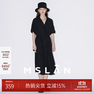 MSLAN|商場同款23夏新款襯衫式收腰垂墜感長款連衣裙MFBE4114 烏黑 S