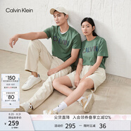 Calvin Klein Jeans夏季男女情侶中性摩登霓虹ck印花休閑圓領(lǐng)短袖T恤J318289 LDT-綠色 XL （推薦165-180斤）