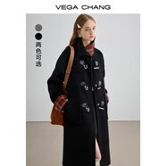 VEGA CHANG黑色毛呢子大衣女2025秋冬新款格紋中長(cháng)款大衣 鋯石黑 S