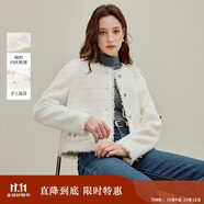 茵曼法式閃絲編織流蘇外套2025秋女裝新款短款粗花呢上衣 珍珠白 XL