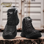 鱷魚(yú)恤真皮馬丁靴男款冬季防滑加絨保暖棉鞋戶(hù)外厚底增高高幫男鞋 黑色單鞋款 40