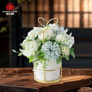 愛已裝糖假花擺件簡約仿真花塑料花牡丹花仿真植物陶瓷花瓶客廳裝飾 綠色