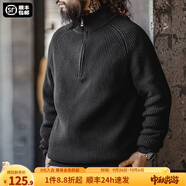 馬登工裝 美式半拉鏈立領(lǐng)毛衣男秋季半高領(lǐng)豎線肌理百搭彈力針織衫 炭黑色 (寬松偏大) L (175)