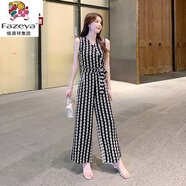 恒源祥集團彩羊輕奢高端品牌無(wú)袖雪紡連體褲女夏2021新款女裝高腰闊腿網(wǎng)紅百搭顯瘦連衣褲套裝 黑色 S