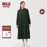 無印良品（MUJI）女式 法蘭絨 立領(lǐng)長袖連衣裙女裝裙子純棉連身裙25年秋季新品 深綠色 M (160/84A)