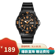 卡西歐（CASIO）男女表學(xué)生手表運(yùn)動(dòng)手表 夜光防水石英表帶星期日歷腕表 黑表橙字MRW-200H-4B