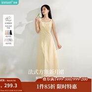 茵曼（INMAN）章若楠同款歐若風(fēng)法式吊帶連衣裙2025夏季新品女裝淡鵝黃色裙子 淺黃色 (方領(lǐng)) M
