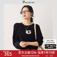 帕羅（PALUOPO）圓領(lǐng)套頭毛衣兔毛羊毛加厚字母提花長(zhǎng)袖秋冬厚款保暖時(shí)尚針織毛衫 黑色 M 100