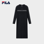 FILA 斐樂官方女子編織連衣裙2025冬新款修身半拉鏈連身毛衣長裙 傳奇藍-NV M 165/84A/M