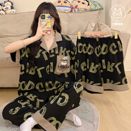 尊尚鳥帶胸墊防凸點(diǎn)睡衣女夏天款春秋季短袖長褲情侶家居服三件套 蠟筆小新[三件套] XL 男(建議身高170-g