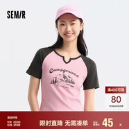 森馬短袖T恤女短款設(shè)計(jì)感印花夏季插肩袖緊身套頭衫109324100036