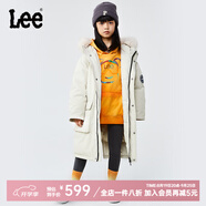 Lee童裝大毛領(lǐng)羽絨服新款冬季兒童加厚保暖中長款大衣男女童外套 卡其 120 cm