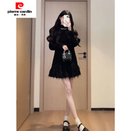 皮爾卡丹（pierre cardin）感小香風(fēng)連衣裙女2025年秋季新款小個(gè)子流蘇拼接加絨A字短裙 黑色加絨短裙 S
