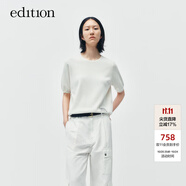 edition【高圓圓同款】E+云朵系列2024秋新款長絨棉復(fù)古圓領(lǐng)針織短袖毛衣 砂白色K04 M
