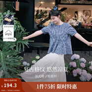 茵曼（INMAN）【商場(chǎng)同款】法式格子襯衫2025夏季女裝新款短袖娃娃衫襯衣 藏青藍 63.1%棉 36.9%聚酯纖維 M