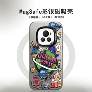 詩森悅 適用榮耀Magic6磁吸手機(jī)殼magic6pro涂鴉外星人鐳射彩銀殼魔術(shù)6潮牌全包硅膠防摔保護(hù)套 【IMD強(qiáng)磁吸附】透黑-火箭外星人 magic6