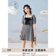 紫涵（ZIHAN）紫涵學院風連衣裙女夏季甜美撞色翻領收腰小個子A字短裙 灰色 M