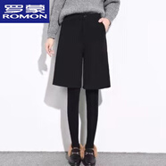 羅蒙（ROMON）毛呢短褲女2025秋冬新款五分闊腿褲高腰寬松顯瘦加厚外穿休閑中褲 黑色 S  建議【80-95斤】