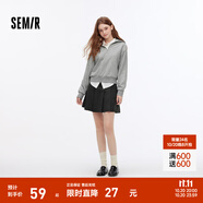 森馬（Semir）半身裙女百搭學院風顯瘦短裙俏皮小個子秋灰色格子百褶裙時尚 灰色調00422 S