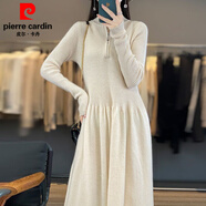 皮爾卡丹（pierre cardin）2025秋冬季新款高端針織連衣裙女半開(kāi)拉鏈中長(cháng)款針織衫過(guò)膝長(cháng)裙 米色 收藏關(guān)注優(yōu)先發(fā)貨 S 80-90斤