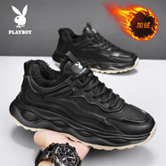 花花公子鞋子男鞋冬季2025新款休閑運動(dòng)高級感厚底增高老爹鞋男加絨棉鞋男 黑沙色【加絨款】63M 42