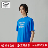 Herschel加拿大赫行 休閑運動圓領(lǐng)字母印花短袖T恤中性 亮藍(lán)色 L