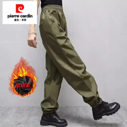 皮爾卡丹純棉工裝褲女秋冬加厚休閑褲韓版哈倫褲子寬松運動(dòng)束腳老爹褲 軍綠色 加絨 XL 建議115-130斤