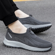 PLOVER老人鞋女一腳蹬媽媽鞋夏季透氣網(wǎng)鞋女健步休閑鞋防滑中老年運動(dòng)鞋 男款深灰【輕便舒適】 39