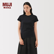 無(wú)印良品（MUJI）Labo 女式棉混亞麻短袖T恤上衣打底衫女款內搭25年女裝AF03SA5A 黑色 S （155/80A）