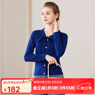 經(jīng)典故事（JANE STORY）經(jīng)典故事系帶領(lǐng)長(zhǎng)袖針織衫女裝秋季新款通勤內(nèi)搭打底衫純色上衣 藍(lán)色 XL