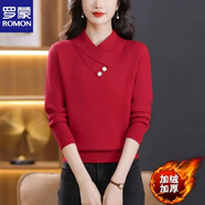 羅蒙羊毛衫女年輕媽媽秋冬新款加厚毛衣女洋氣時(shí)尚寬松顯瘦上衣保暖 大紅色【加/絨加】 厚款 M 【建議85-95斤】
