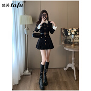 她芙（tafu）品牌女裝小香風(fēng)連衣裙女2025春秋新款法式小個(gè)子氣質(zhì)收腰顯瘦裙子 黑色 S