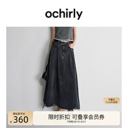 歐時(shí)力OCHIRLY 炒花洗水純棉牛仔半身裙長(cháng)裙休閑腰帶女士秋夏季 深灰 M