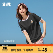森馬羅小黑短袖T恤女印花俏皮上衣夏卡通圓領(lǐng)套頭衫109324100002
