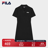 FILA 斐樂官方女子針織連衣裙時尚修身POLO領(lǐng)短袖裙子 正黑色-BK S (160) 80A