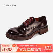 dreambox鈞博vibram高端馬臀皮休閑皮鞋手工固特異皮底男士德比鞋 咖啡色亮面 39
