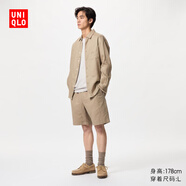 優(yōu)衣庫男裝女裝麻混紡松緊短褲休閑棉麻中褲/起居褲/可外穿477515 32 深米色 4XL